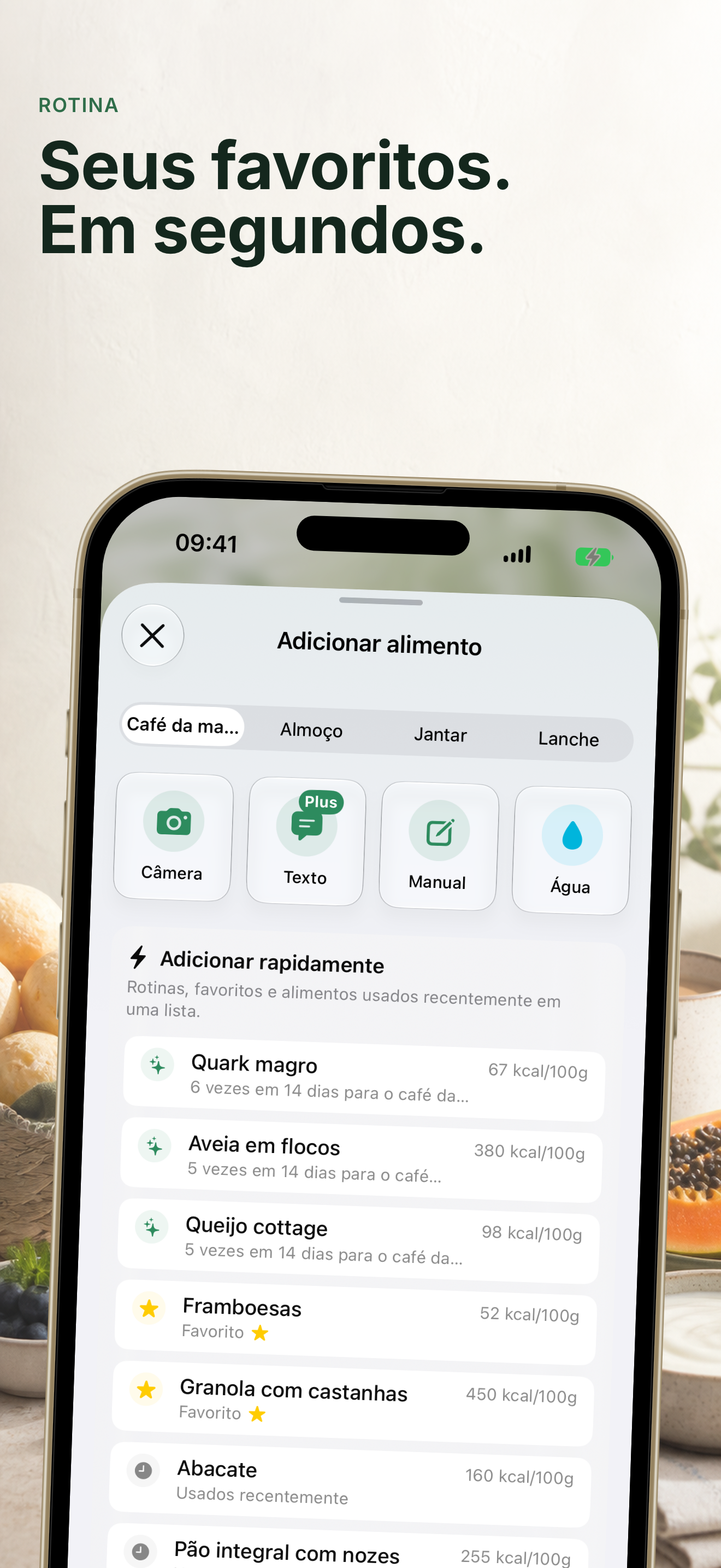 Favoritos e registro rápido
